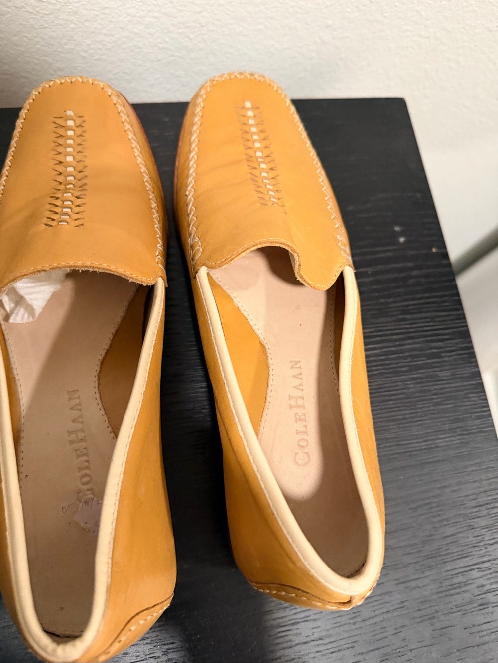 Cole Haan Tan Leather Woven-Detail Slip-On Loafers - Picture 2 of 4